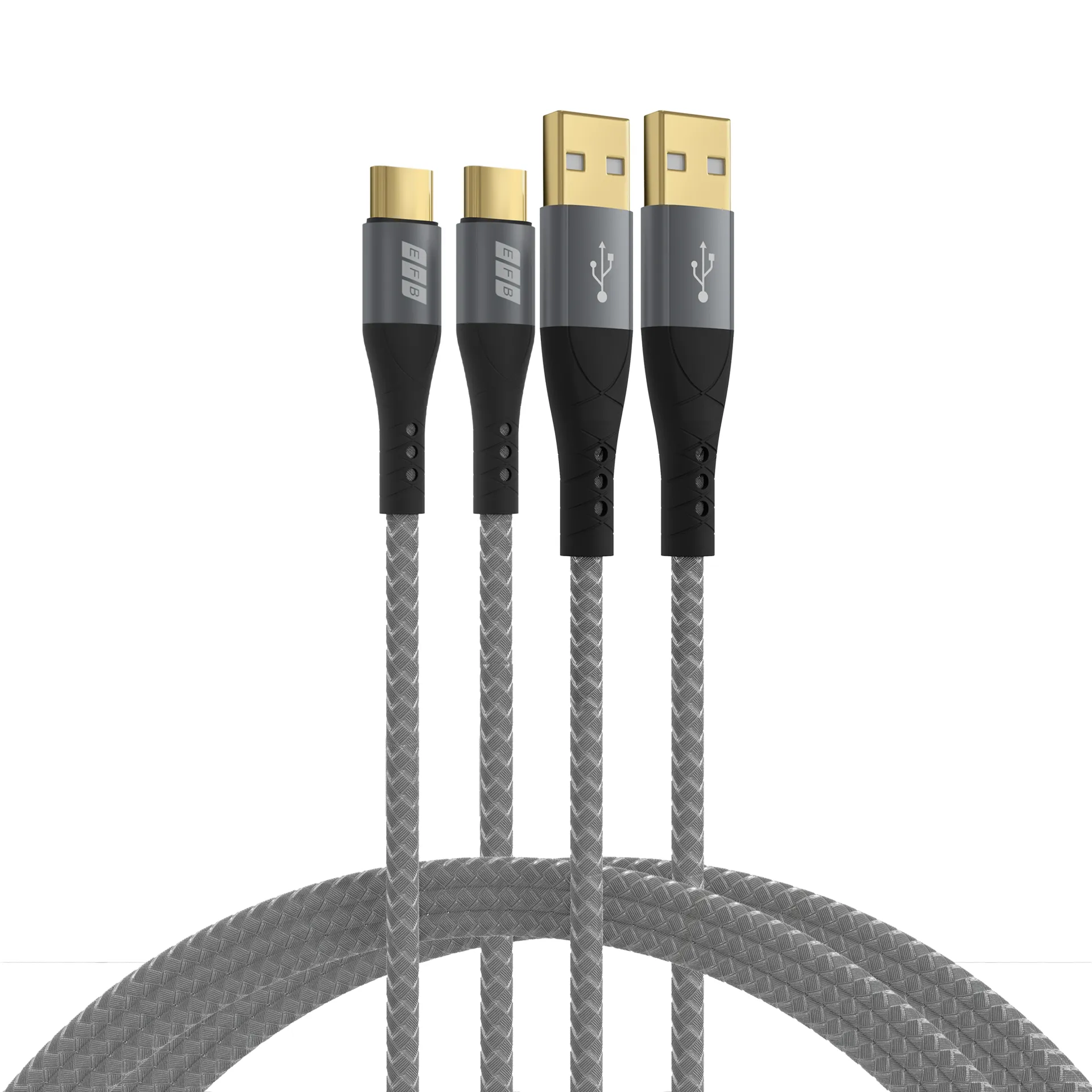 USB-A auf USB-C Kabelset 60W QC 3A 2x3m grau Goldkontakte Textilmantel