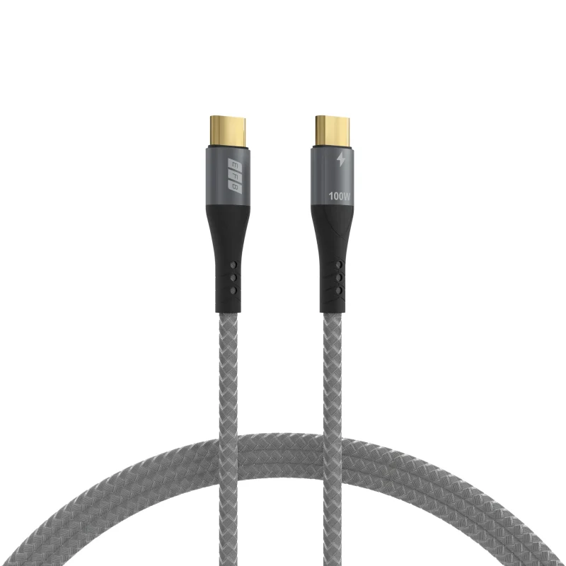 USB-C Kabel 100W PD 3.0 5A E-Marker Chip 2m grau Goldkontakte Textilmantel