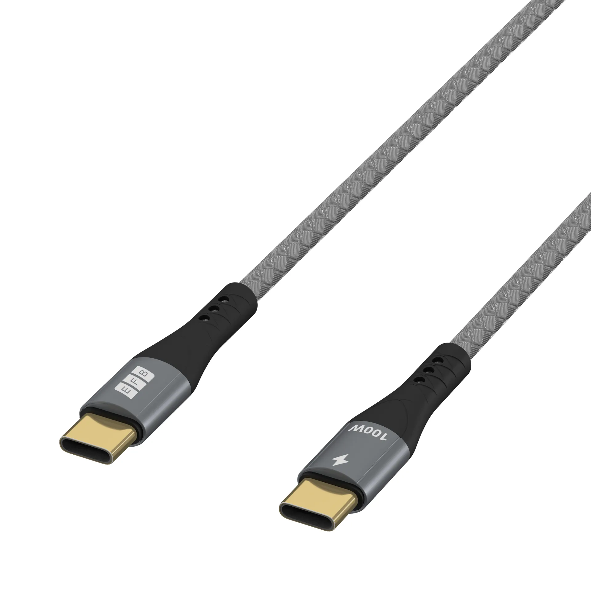 USB-C Kabel 100W PD 3.0 5A E-Marker Chip 2m grau Goldkontakte Textilmantel – Bild 3