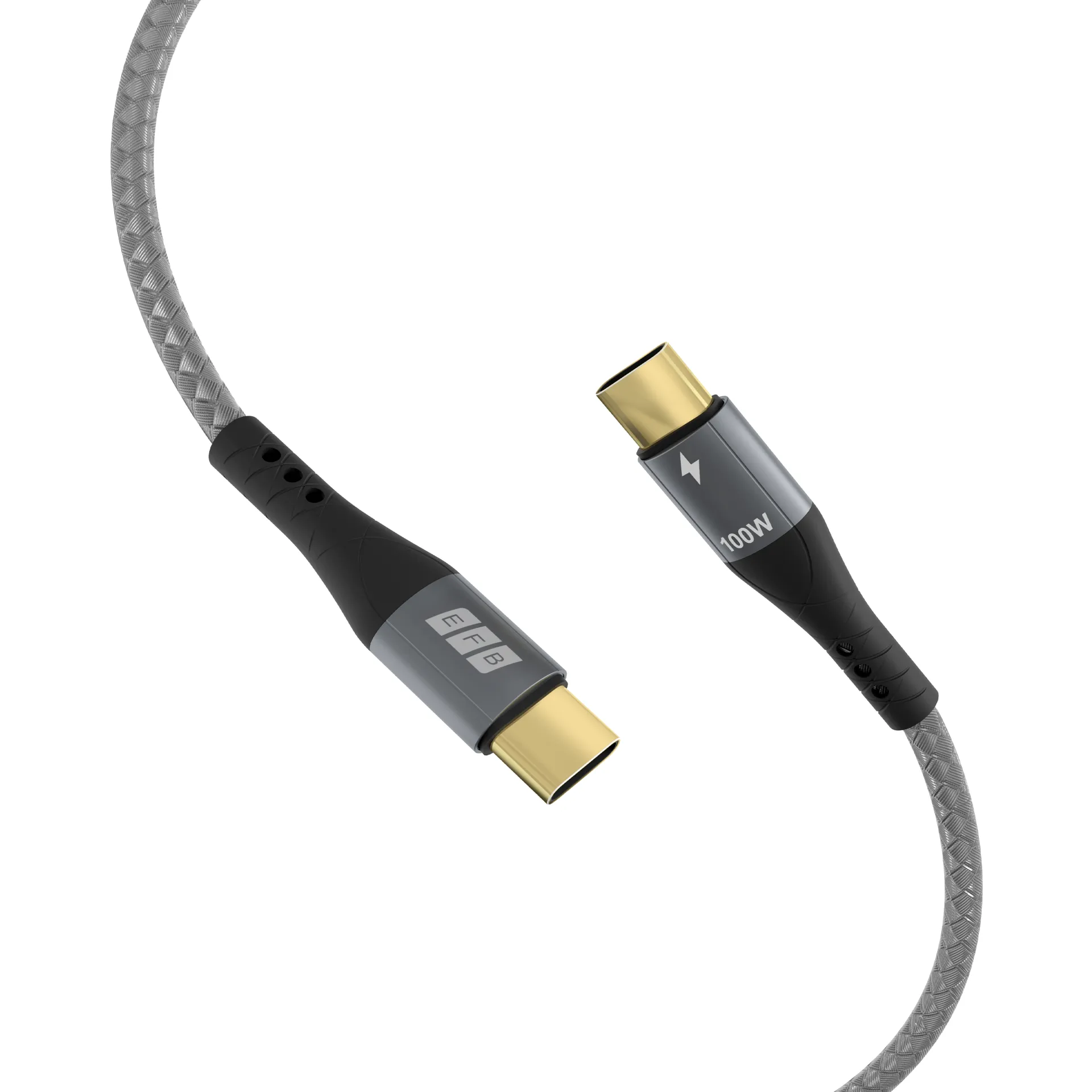 USB-C Kabelset 100W PD 3.0 5A E-Marker Chip 2x1m grau Goldkontakte Textilmantel – Bild 2