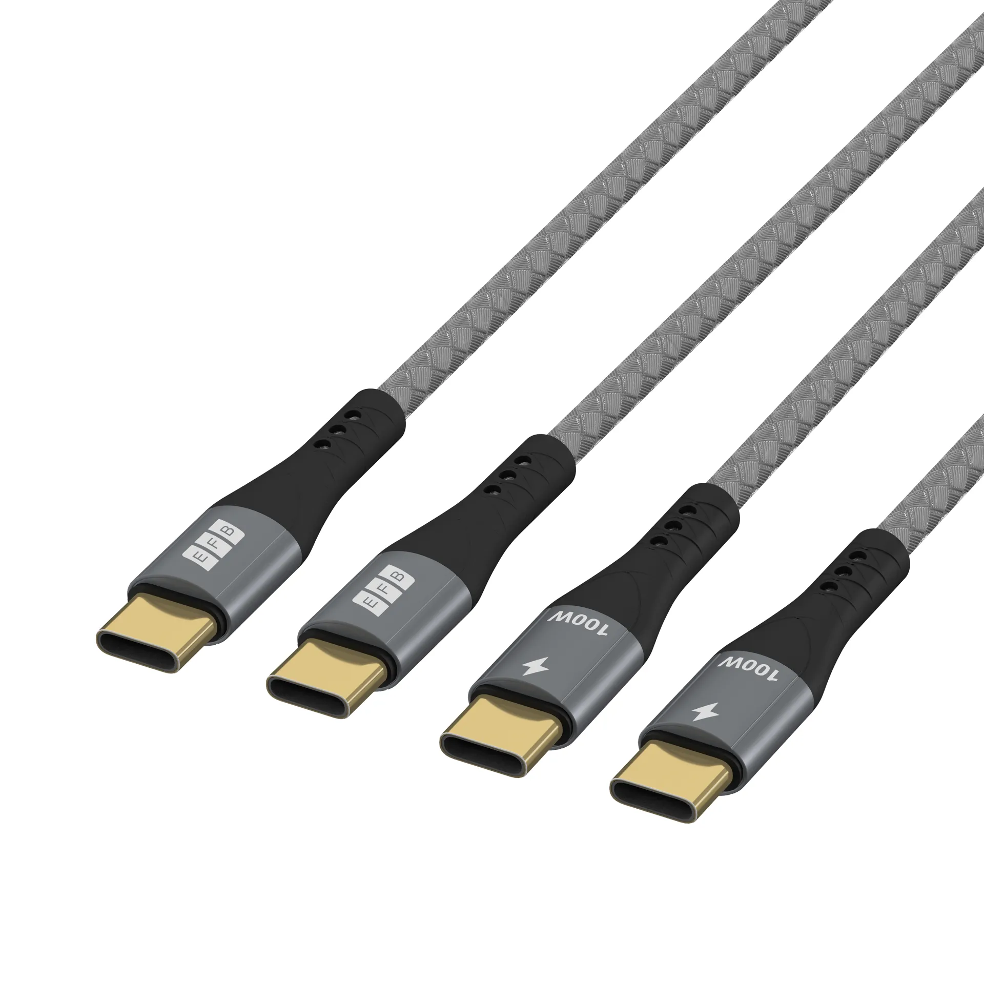 USB-C Kabelset 100W PD 3.0 5A E-Marker Chip 2x2m grau Goldkontakte Textilmantel – Bild 3