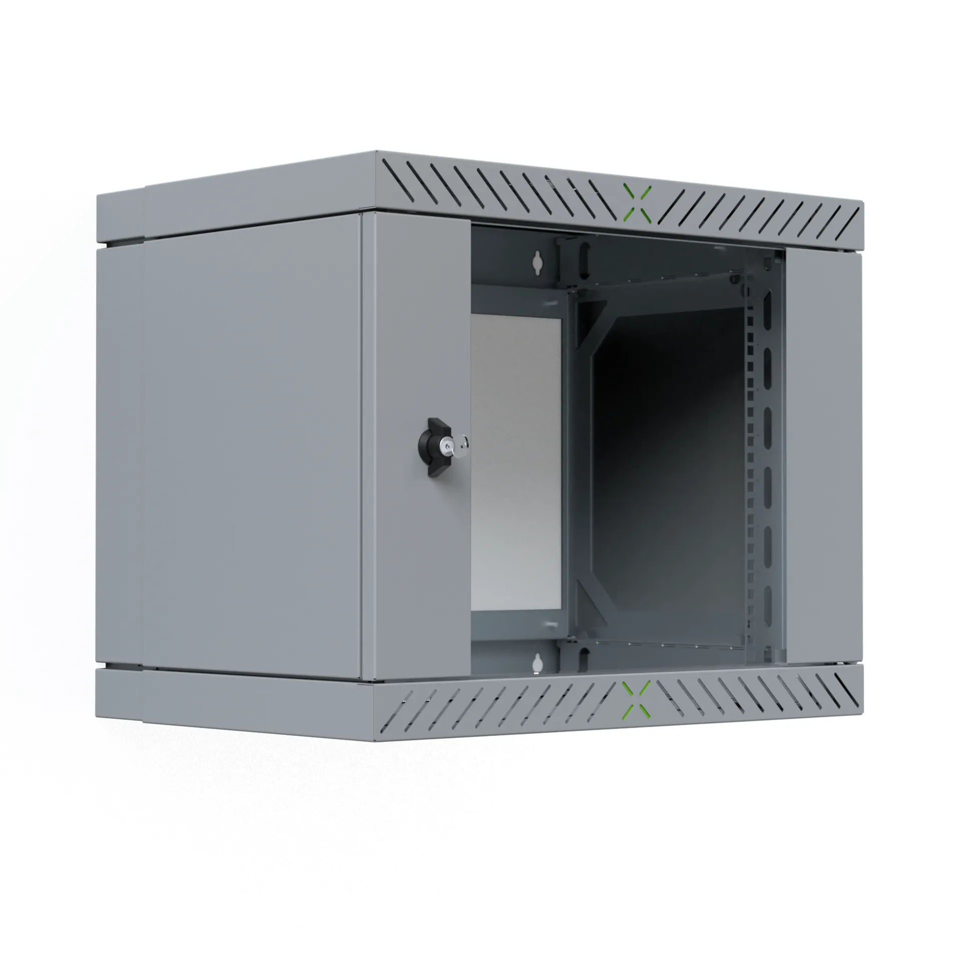 Wandgehäuse X-Rack mit Glastür 400-600mm 9HE grau RAL7035 – Bild 6