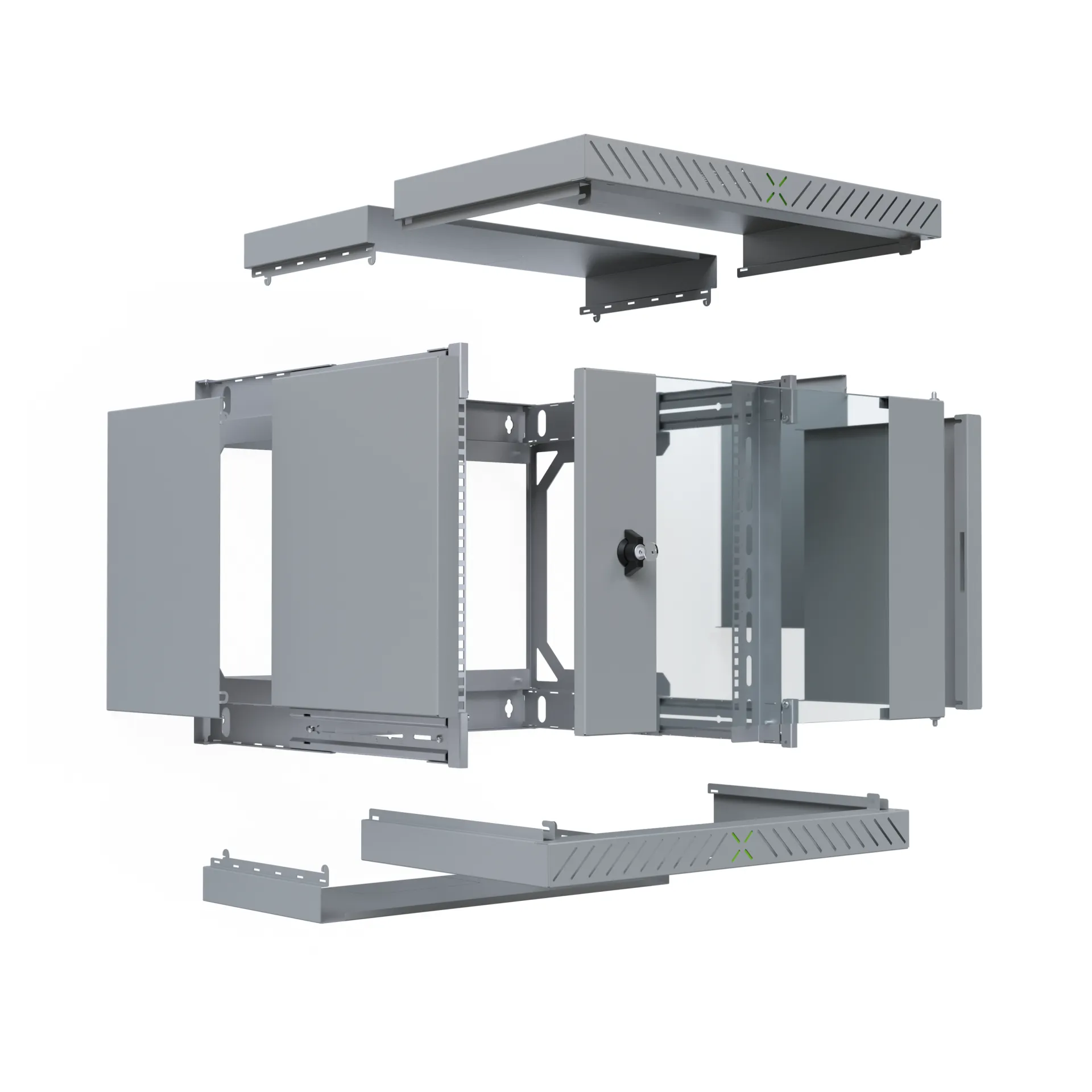 Wandgehäuse X-Rack mit Glastür 400-600mm 9HE grau RAL7035 – Bild 8