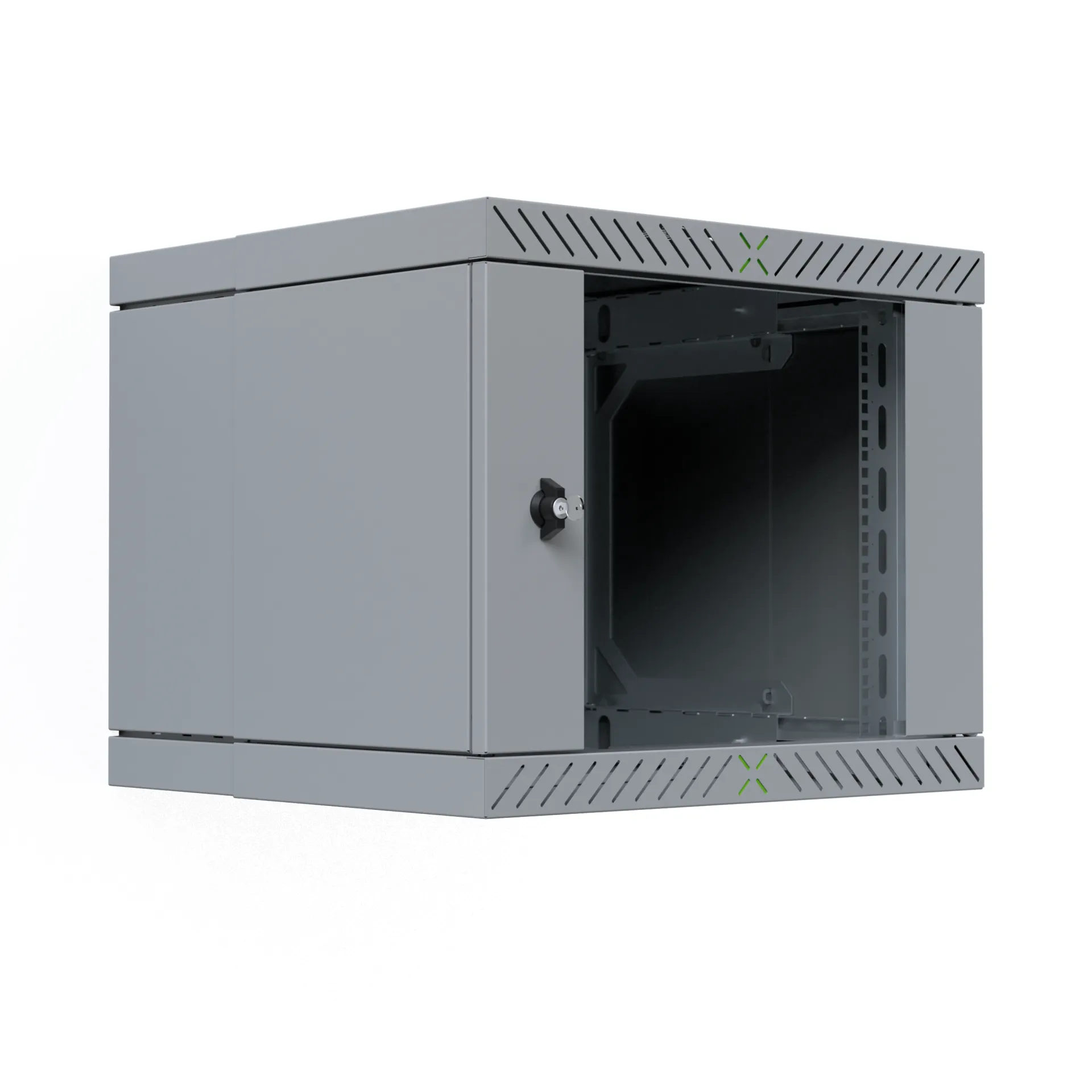 Wandgehäuse X-Rack mit Glastür 400-600mm 9HE grau RAL7035 – Bild 9