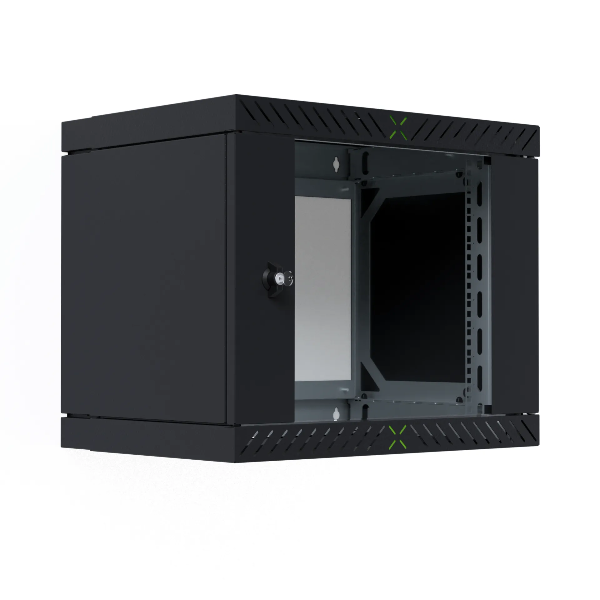 Wandgehäuse X-Rack mit Glastür 400-600mm 9HE schwarz RAL9005 – Bild 6