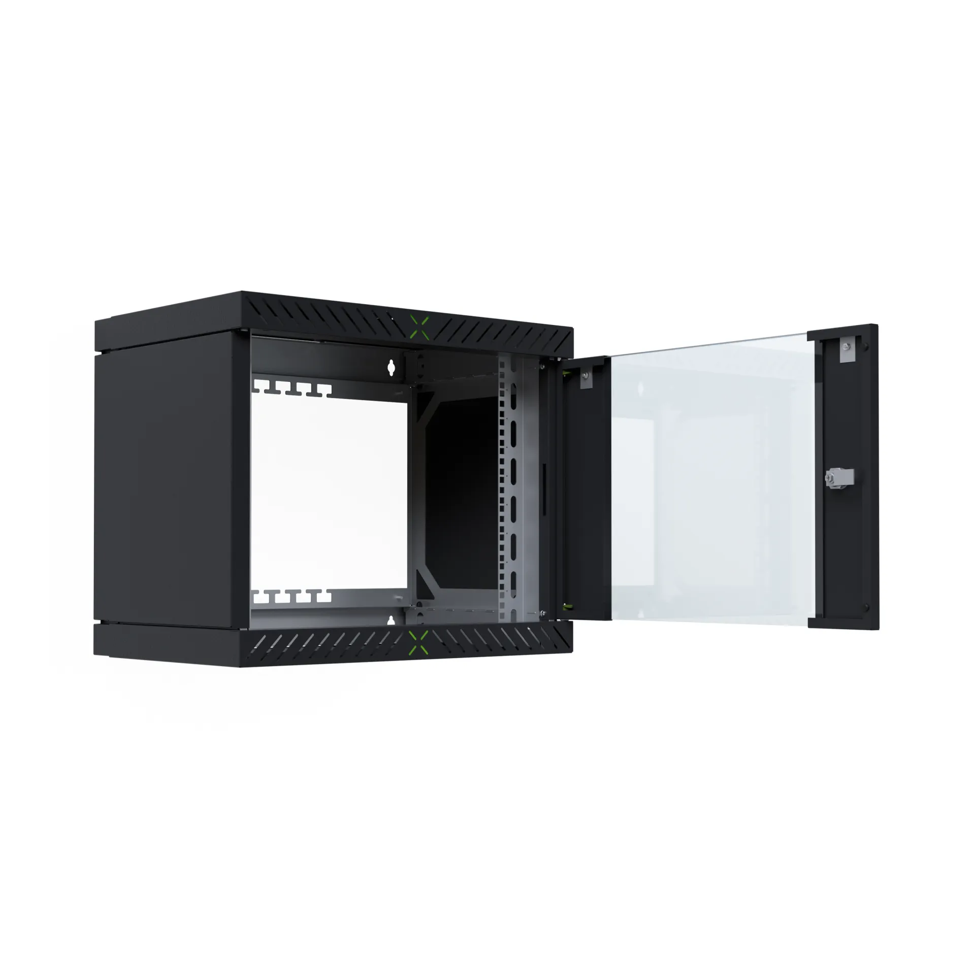 Wandgehäuse X-Rack mit Glastür 400-600mm 9HE schwarz RAL9005 – Bild 7