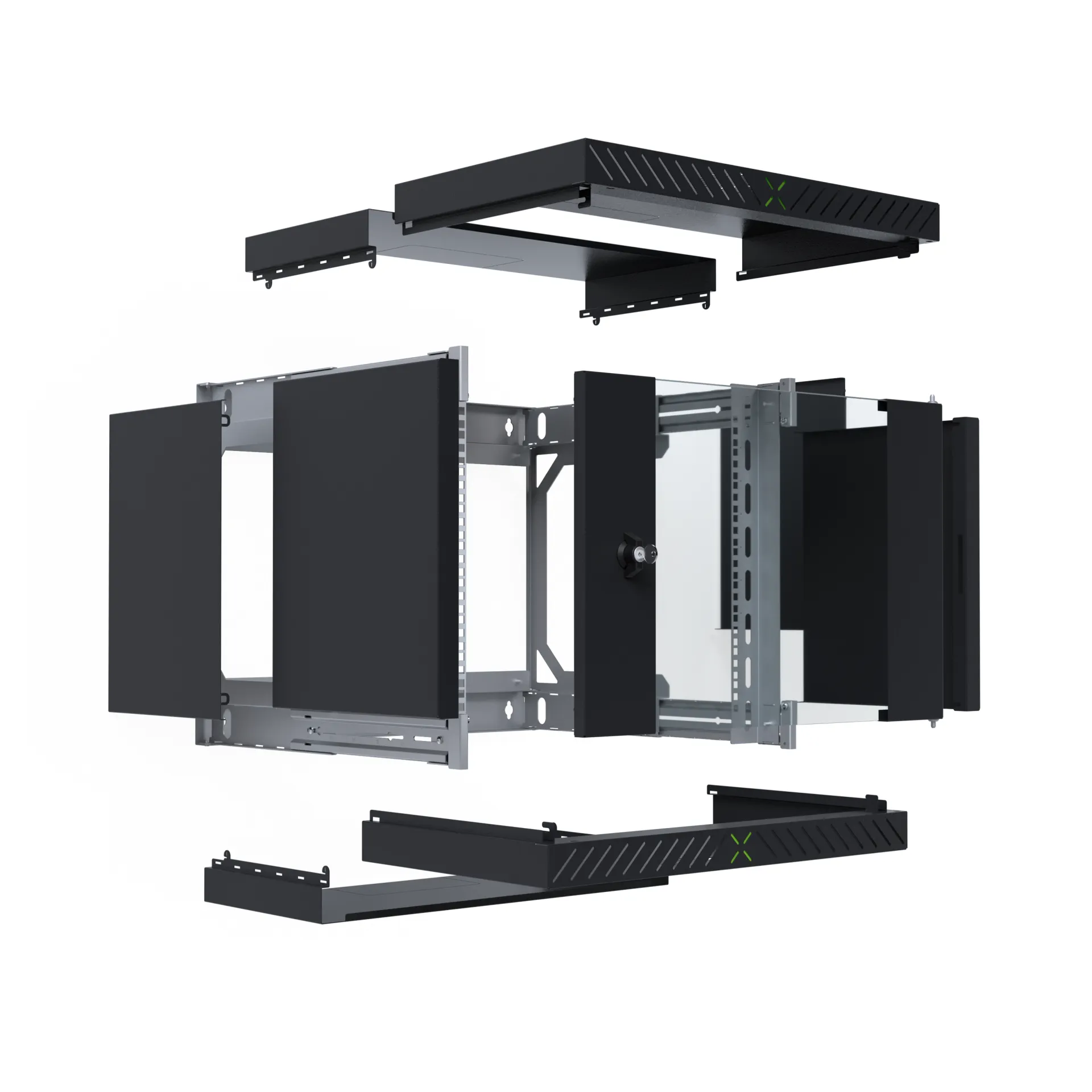 Wandgehäuse X-Rack mit Glastür 400-600mm 9HE schwarz RAL9005 – Bild 8