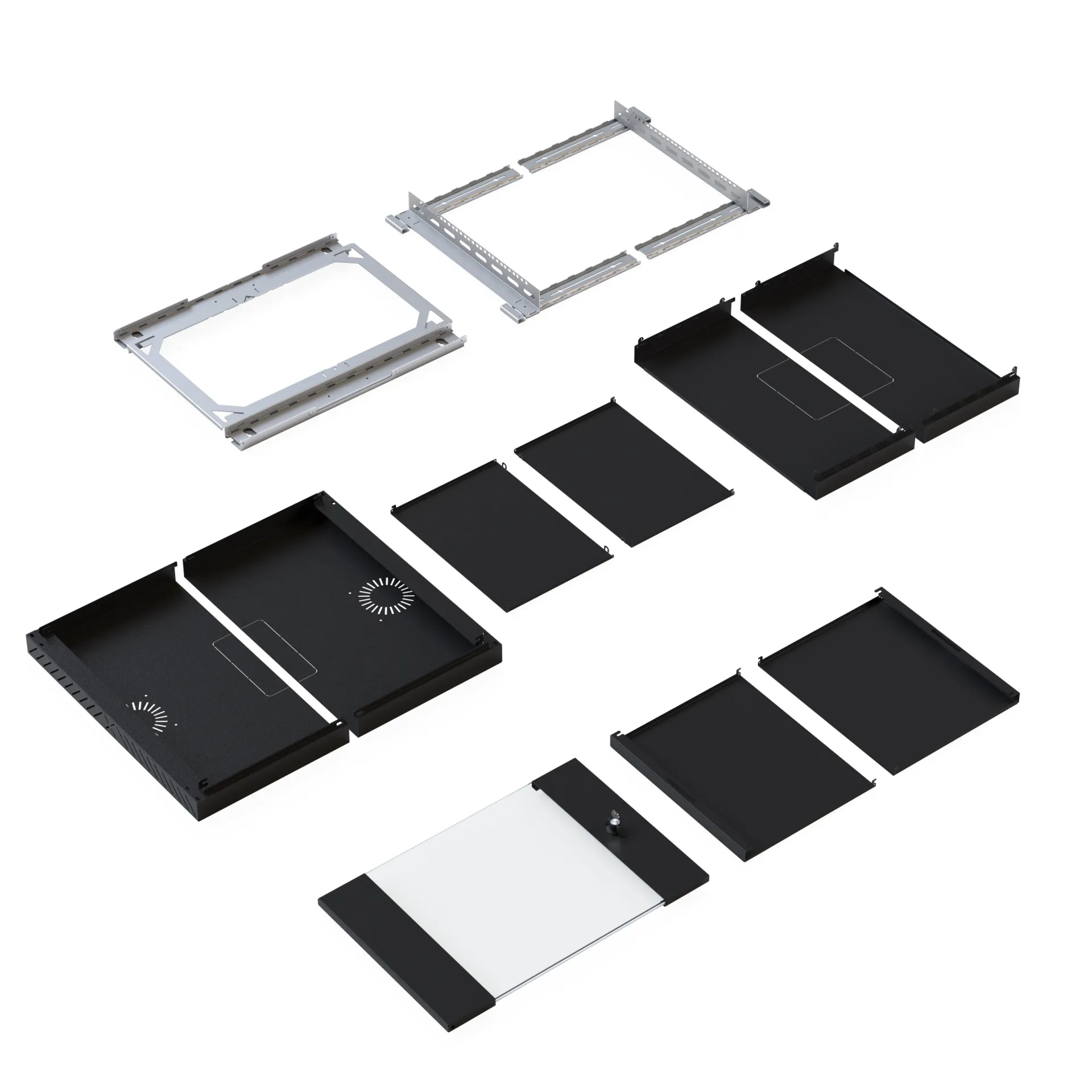 Wandgehäuse X-Rack mit Glastür 400-600mm 9HE schwarz RAL9005 – Bild 10