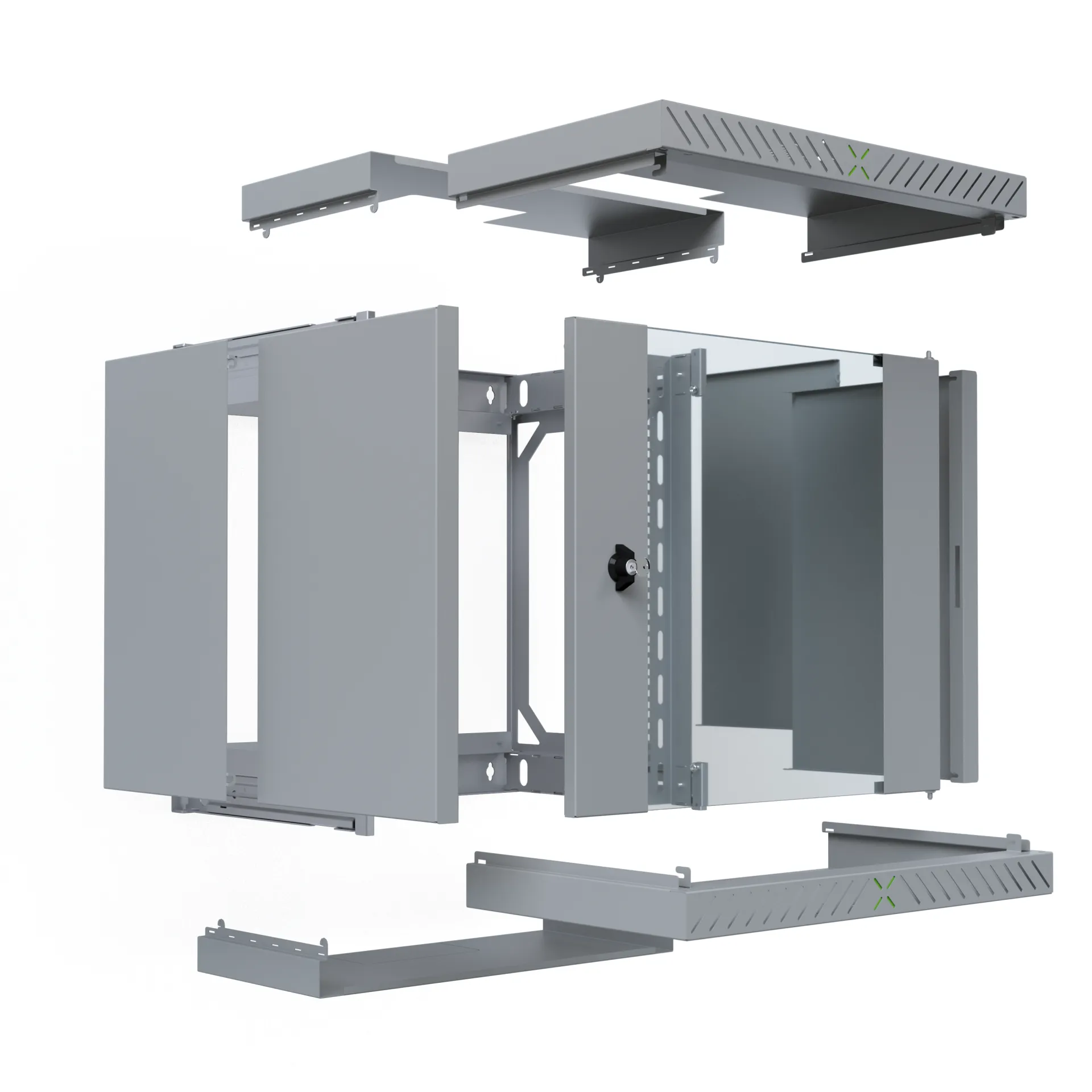 Wandgehäuse X-Rack mit Glastür 400-600mm 12HE grau RAL7035 – Bild 8