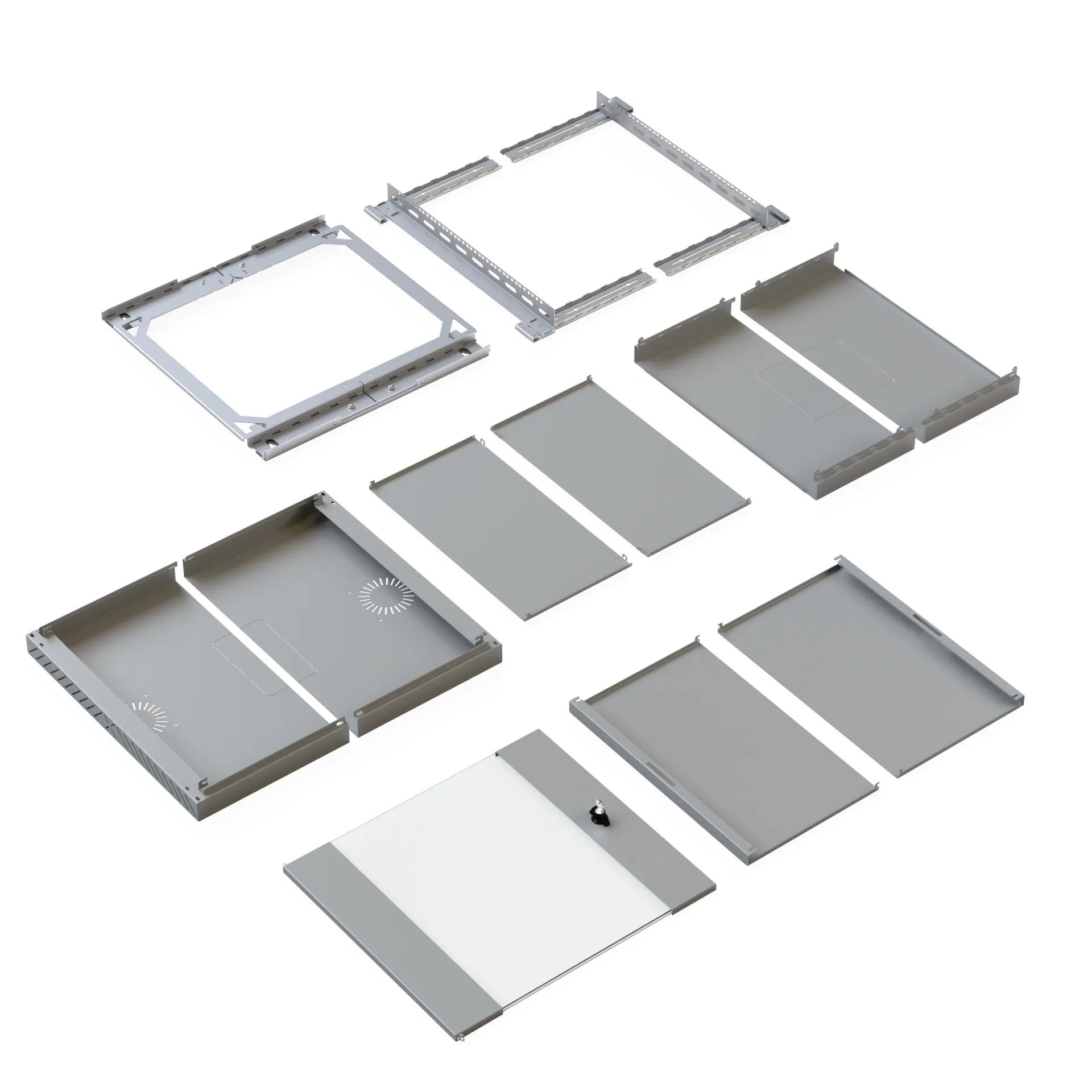 Wandgehäuse X-Rack mit Glastür 400-600mm 12HE grau RAL7035 – Bild 10