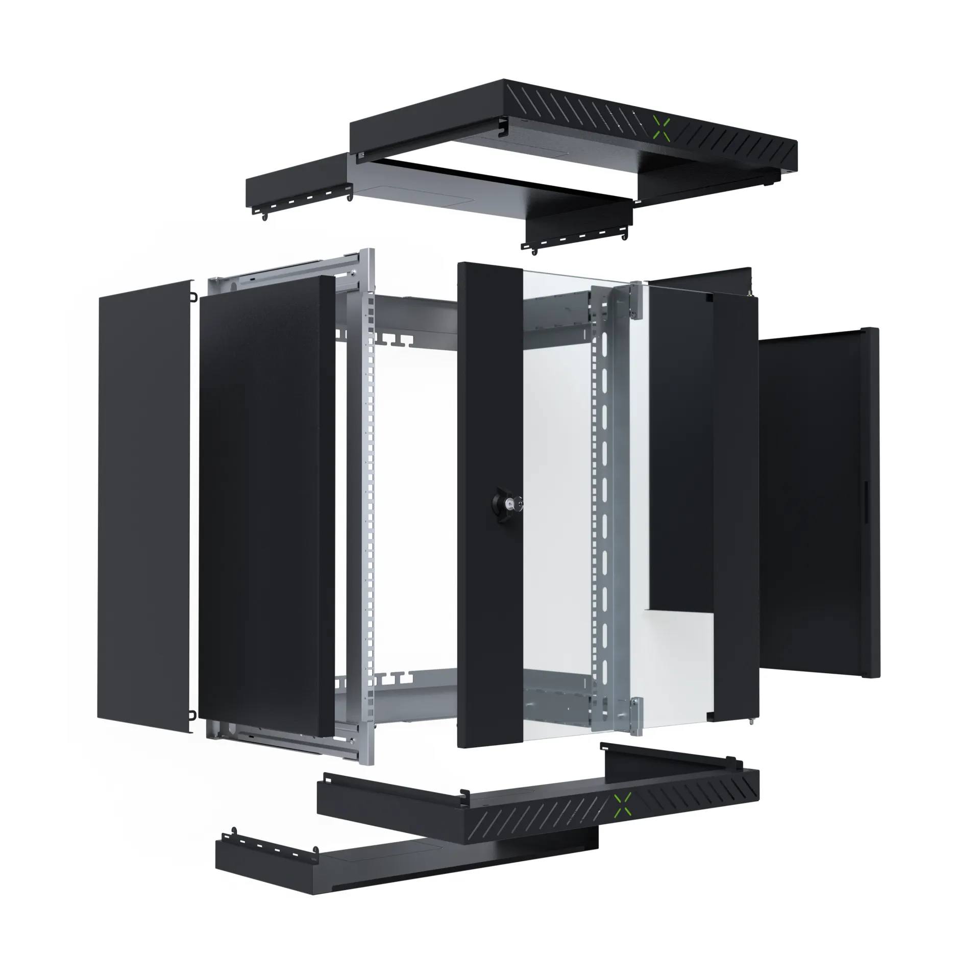 Wandgehäuse X-Rack mit Glastür 400-600mm 15HE schwarz RAL9005 – Bild 8
