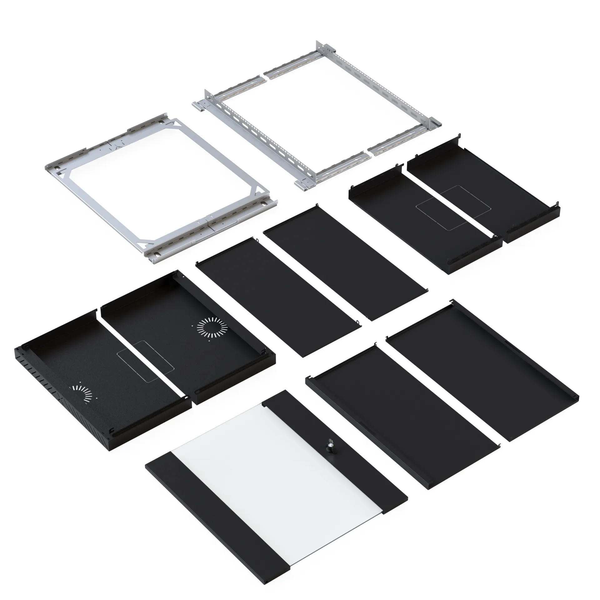Wandgehäuse X-Rack mit Glastür 400-600mm 15HE schwarz RAL9005 – Bild 10