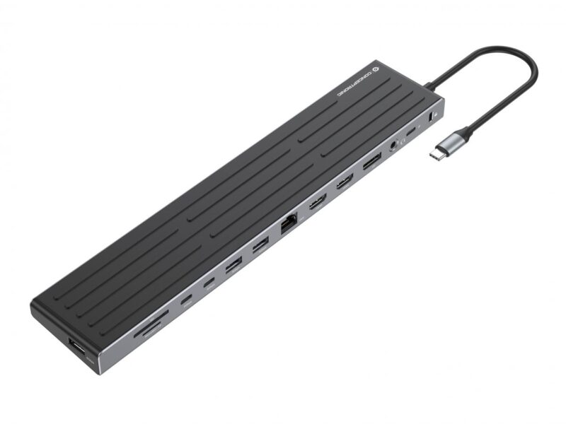 Conceptronic DONN32B 14-in-1 MST Docking Station USB 3.2 Gen 1, HDMI x 2, DP, GbE LAN, USB-A 5Gbps x 3, USB-C 5Gbps x 2, SD, TF/MicroSD, 3.5mm Headset, Sicherheit Steckplatz, 100W USB PD