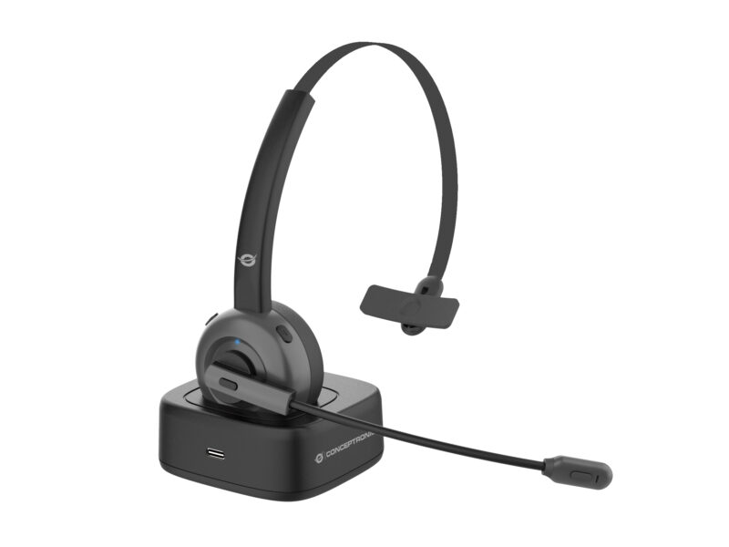 Conceptronic POLONA03BD Bluetooth Mono Headset mit Ladestation, Rauschen Cancellation
