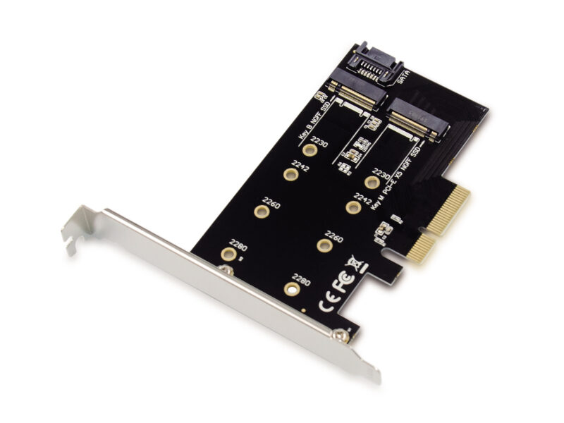 2-in-1 M.2 PCIe Karte, M.2 SATA x 1, M.2 NVMe x 1