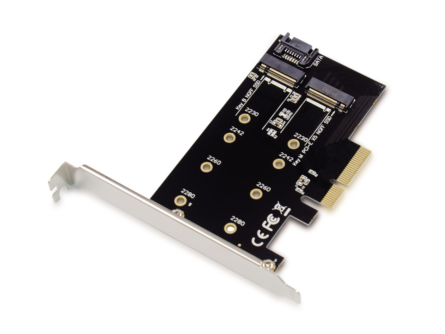2-in-1 M.2 PCIe Karte, M.2 SATA x 1, M.2 NVMe x 1
