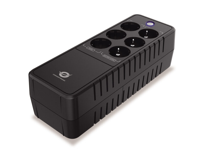 Conceptronic ZEUS05E 650VA 360W Büro UPS, Akku und Überspannungsgeschützt Schuko x 3, Überspannungsgeschützt Schuko x 3, RJ45 in/Out