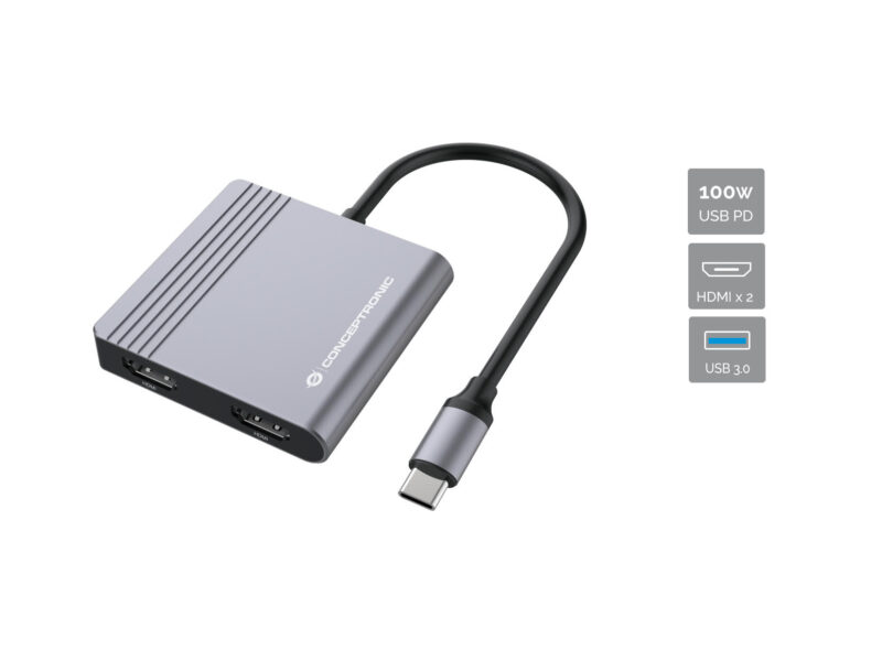 Conceptronic DONN13G 4-in-1 Docking Station USB 3.2 Gen 1, MST, HDMI x 2, USB 3.0, 100W USB PD