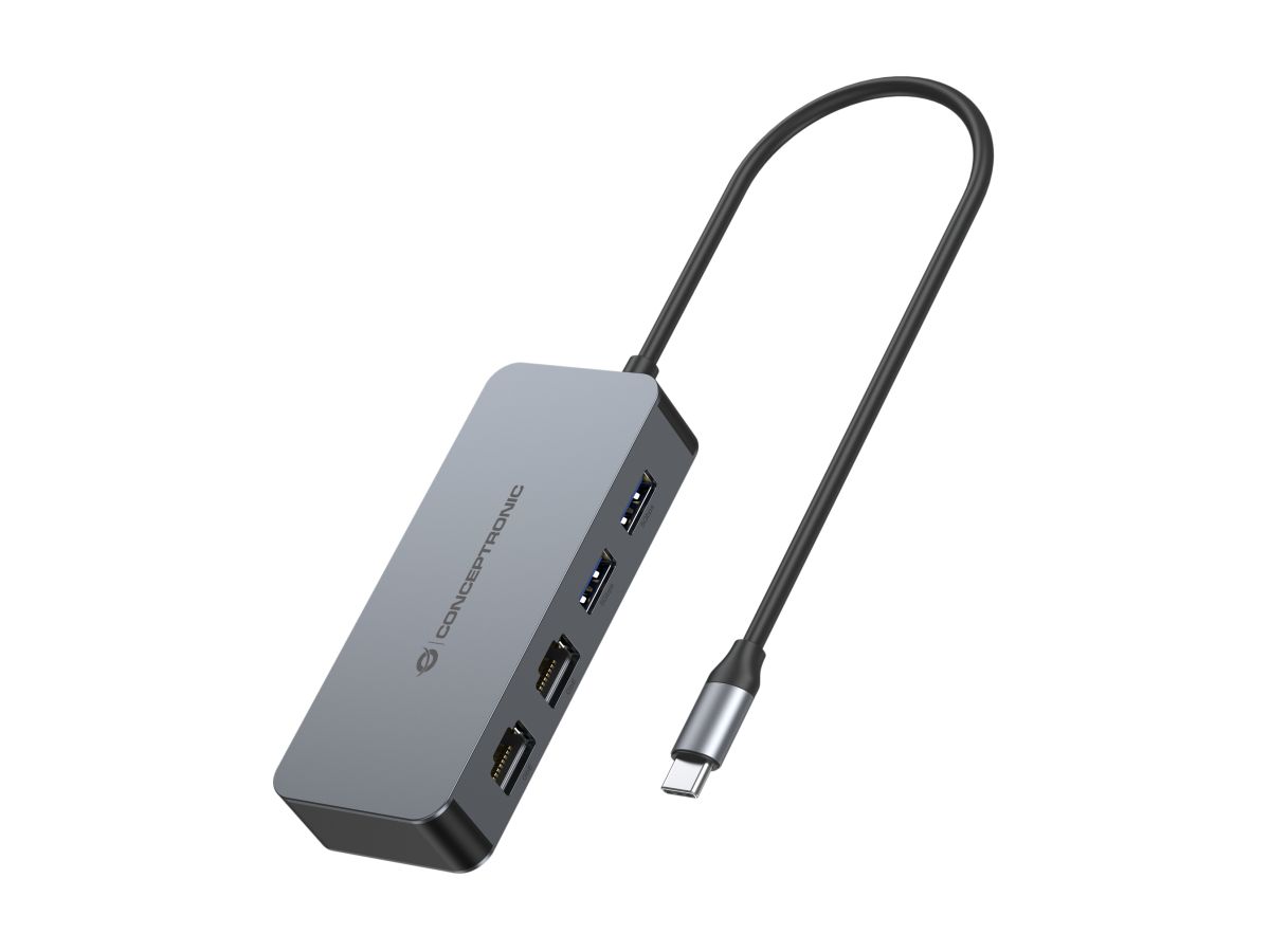 Conceptronic ABBY24G USB-C zu Dual-Port Gigabit Netzwerkadapter mit 2-Port USB-Hub