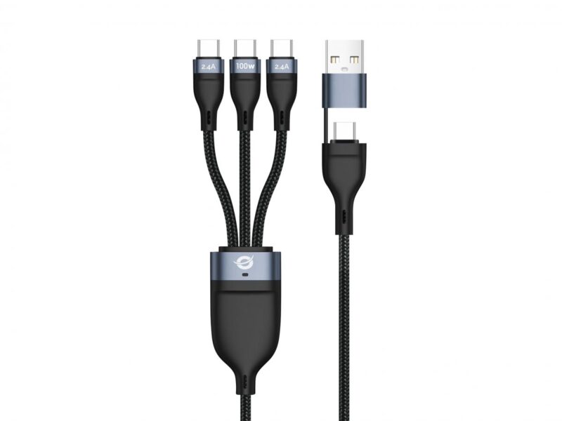 Conceptronic ETTA06B15C 3-in-1 100W Schnellladen Datenkabel 1.5M, Triple USB-C, USB 2.0, E-Mark