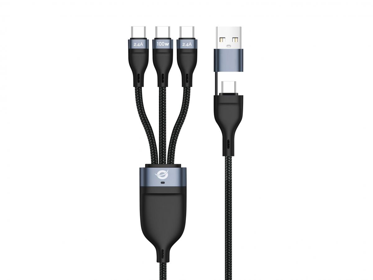 Conceptronic ETTA06B15C 3-in-1 100W Schnellladen Datenkabel 1.5M, Triple USB-C, USB 2.0, E-Mark